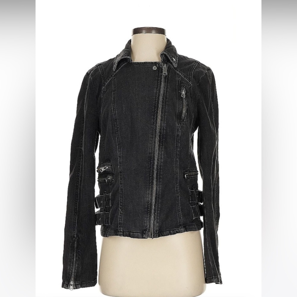 We the free black denim moto jacket